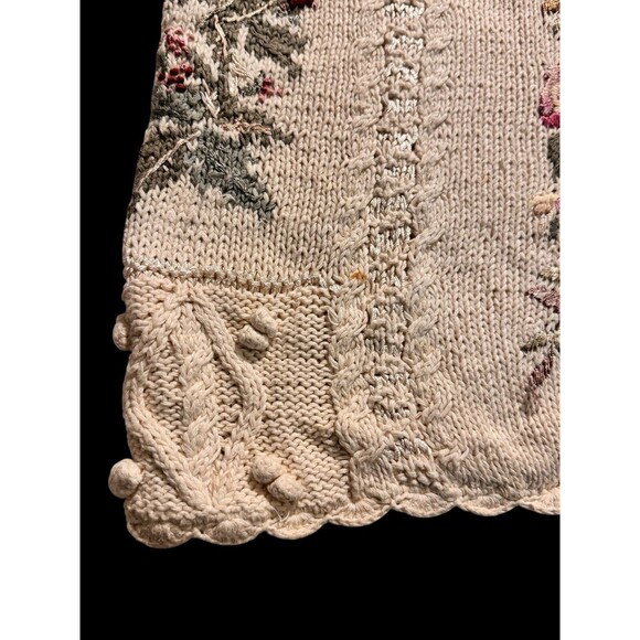 Tiara vintage pullover sweater floral embroidery long sleeve ramie cotton size M - Picture 10 of 10